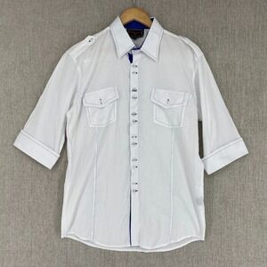 Patroncito Button Down Shirt Mens L White Blue Contrast Stitch Western Textured
